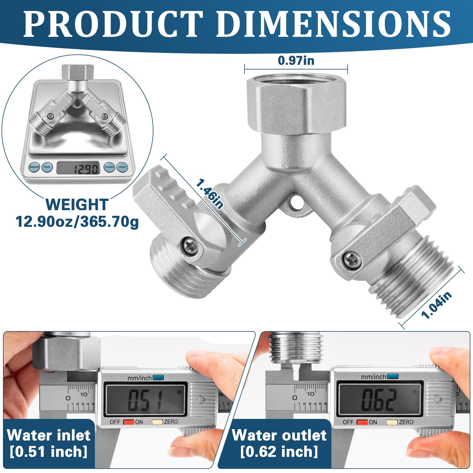 Kruuvax stainless steel hose splitter with ergonomic handle for comfortable operation.
