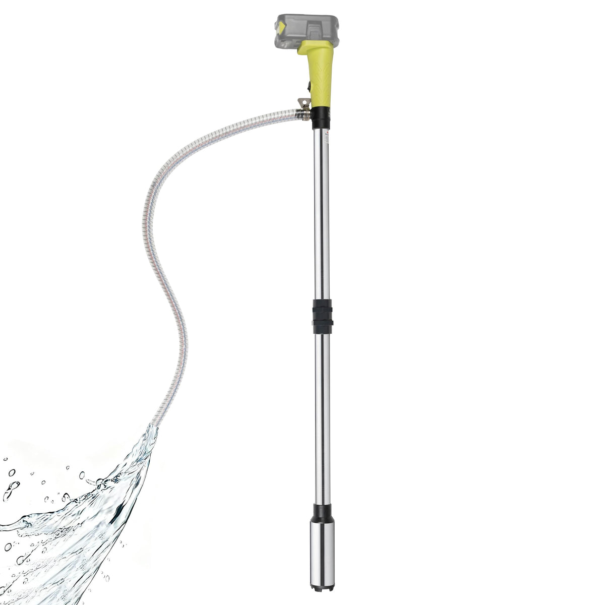 Krythonix cordless stick water pump showing Ryobi 18V compatibility for flexible use