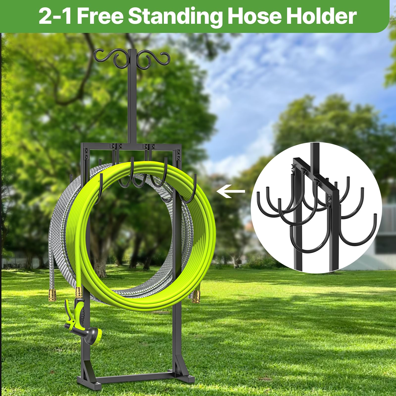 KRZKRZ shepherd-hook top holds feeders and lights, adding garden charm.