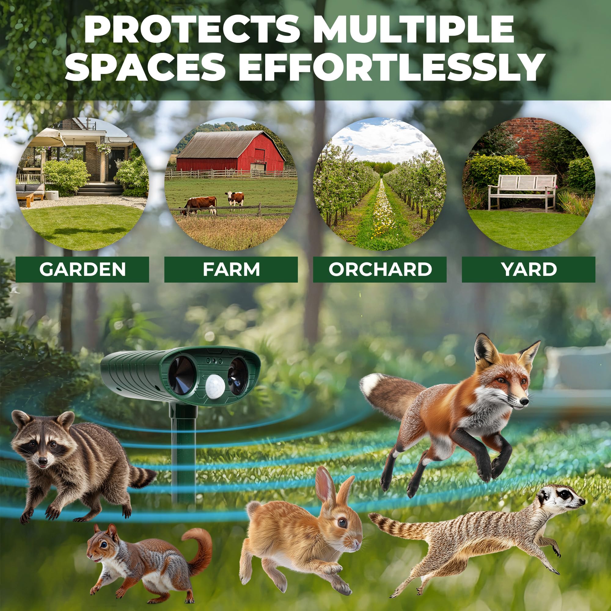 KS SHOP Garden protection showing deterrent deterring cats, raccoons, and deer