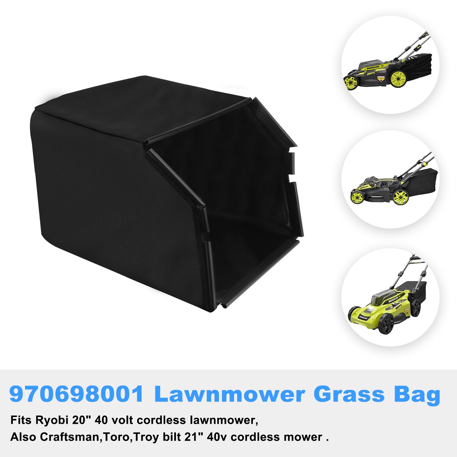 Kscjdg 40V cordless mower bag enabling easier grass collection.