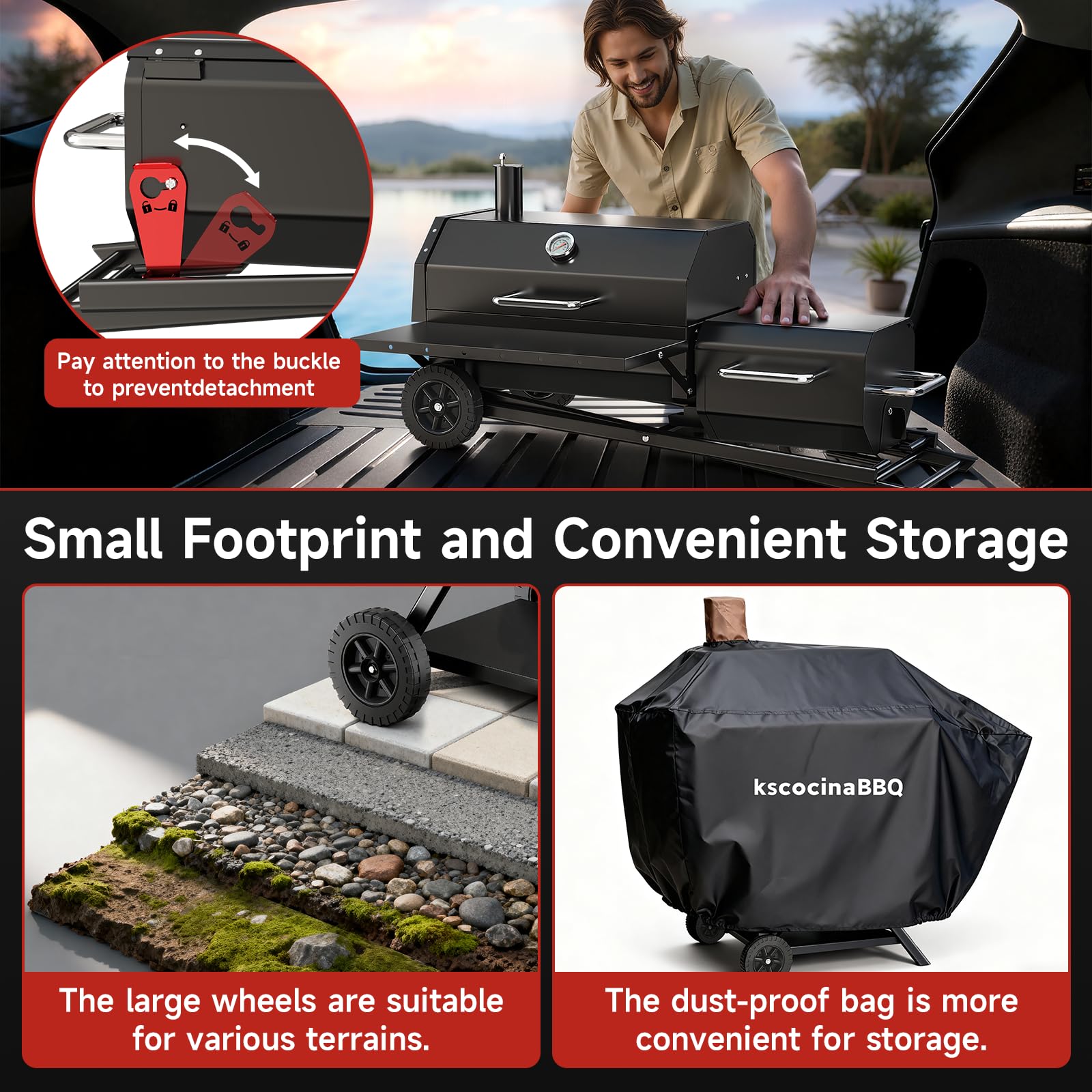 KScocinaBBQ backyard tailgate uses a compact, ready-to-use design.
