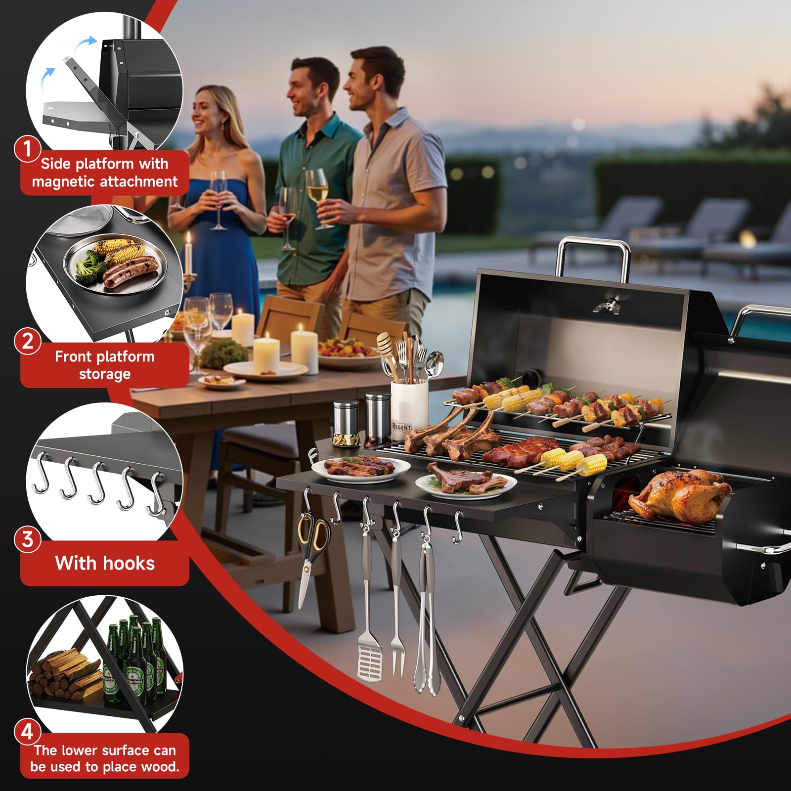 KScocinaBBQ waterproof cover protects from rain and dust.