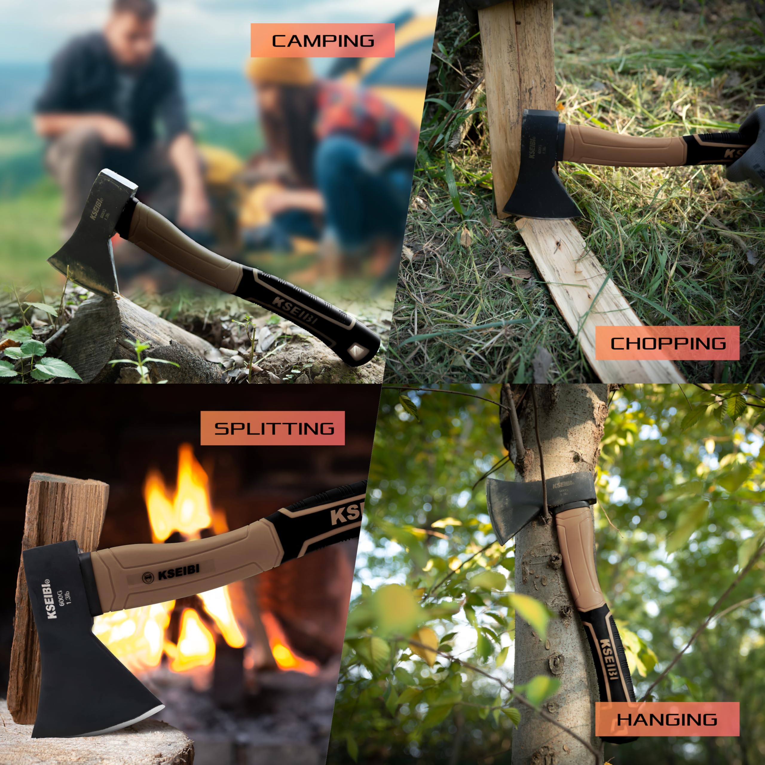 KSEIBI hatchet blade with lacquered finish resists wear for reliable chopping.