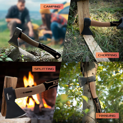 KSEIBI hatchet blade with lacquered finish resists wear for reliable chopping.
