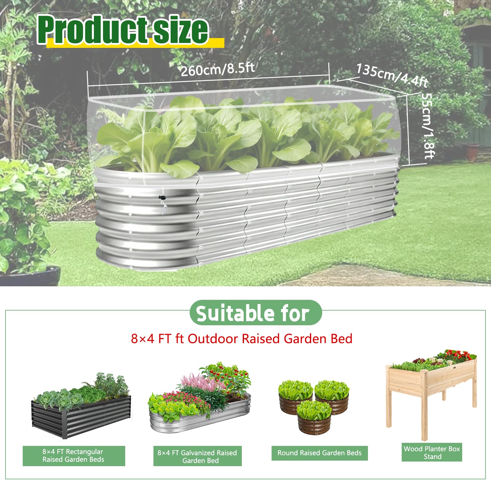 KSFTWUSOL raised-bed netting setup demonstrates easy tension and secure coverage for vegetables.