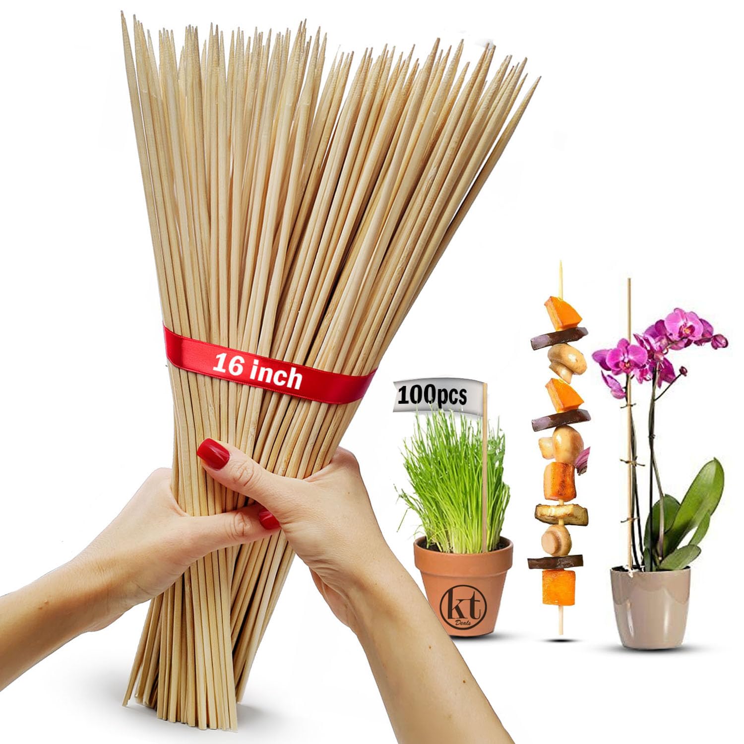 KT Deals bamboo plant stake 16 inch pack supports indoor plants and vegetables.