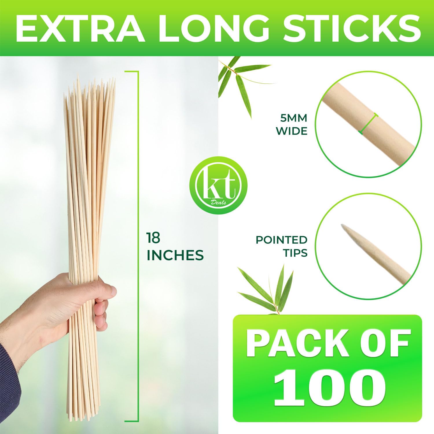 KT Deals wooden kebab sticks, 4mm diameter, sturdy for kabobs and fruit skewers.