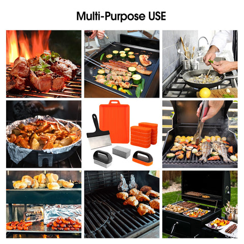 KTUOPEE cleaning kit in use on a hot griddle for a spotless finish.
