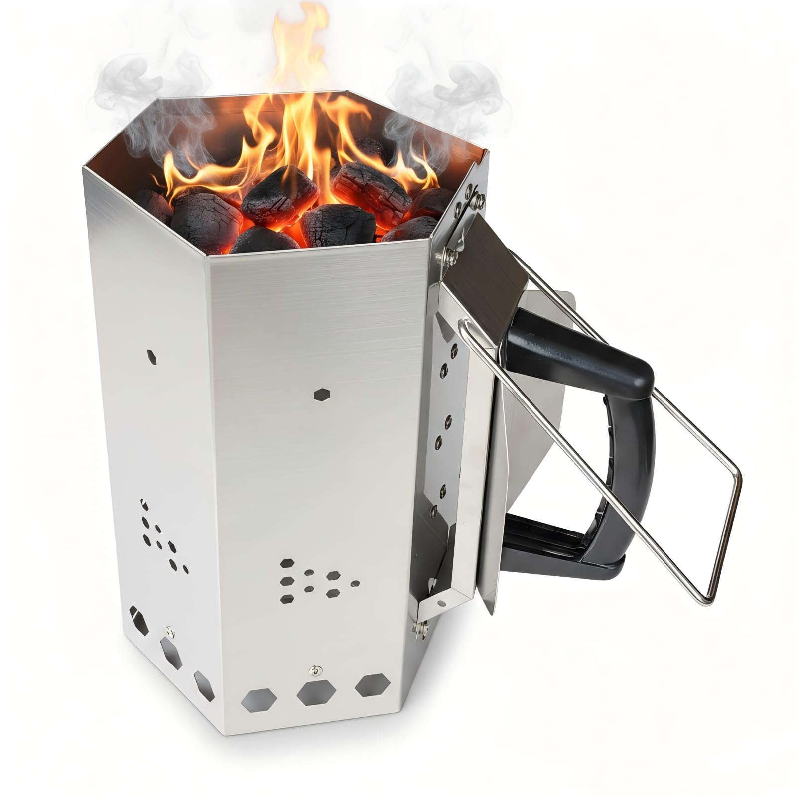 KU-koruo hexagonal design chimney starter in stainless steel for even lighting