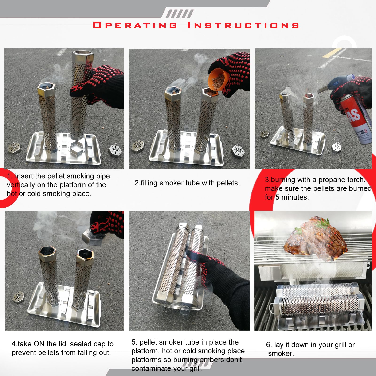KU-koruo Pellet Smoker Tube on grill demonstrates compatibility with various grills.