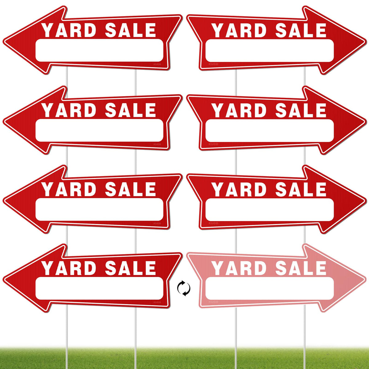 Kuco 7-piece yard sale signs with stakes guide shoppers effectively.