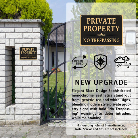Kuco black design no trespassing sign stands out on fences with bold contrast