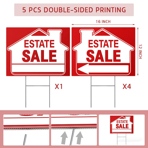 Kuco estate arrow sign, double-sided, bright red arrow directing buyers.