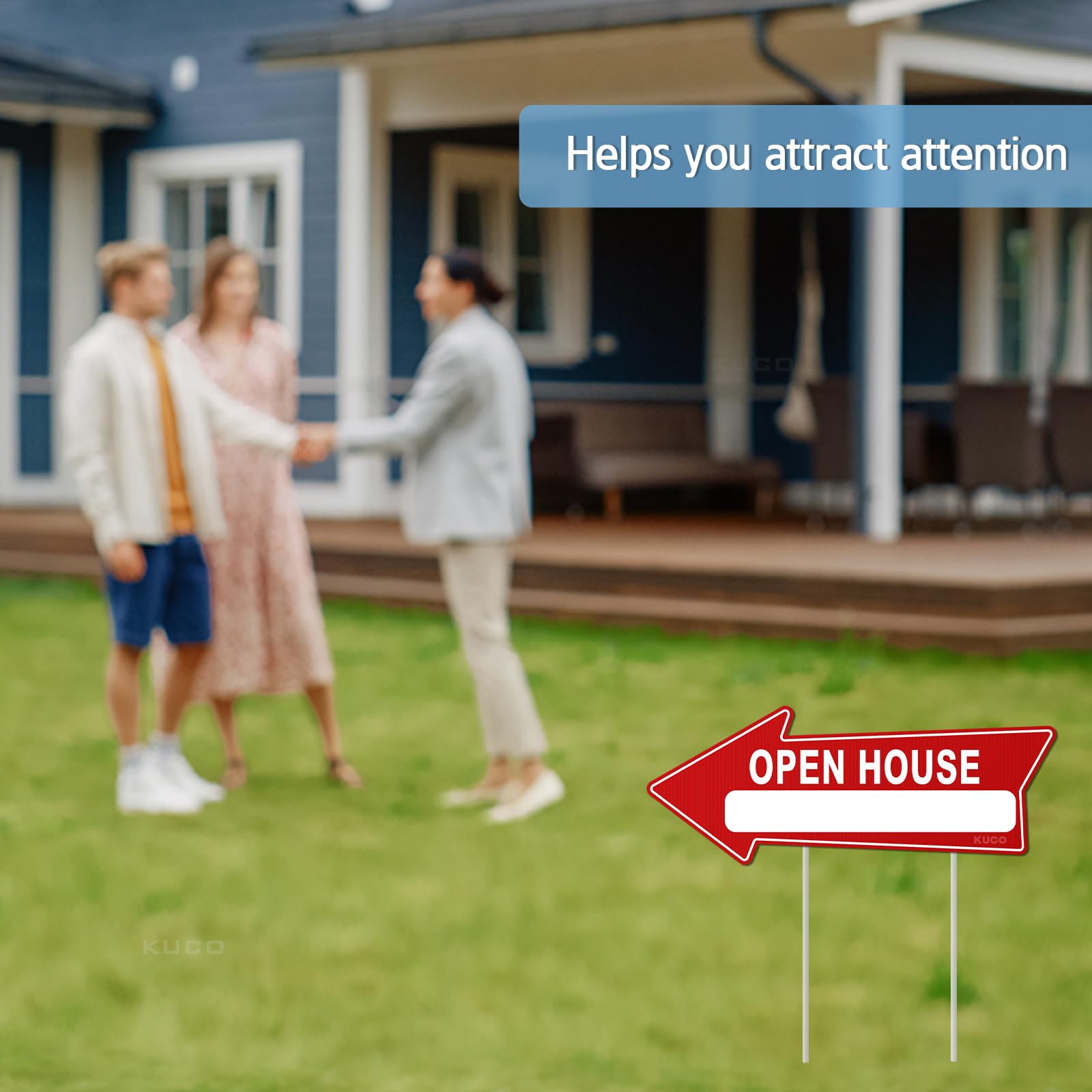 Kuco open house display with flags and balloons enhances curb appeal