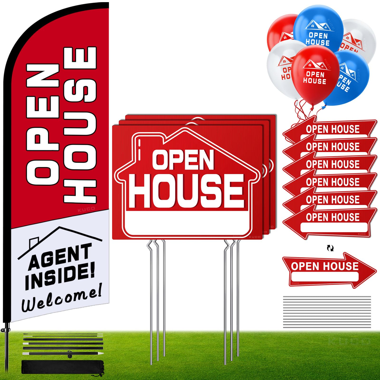 Kuco Open House flag on a tall pole boosts outdoor visibility for events.