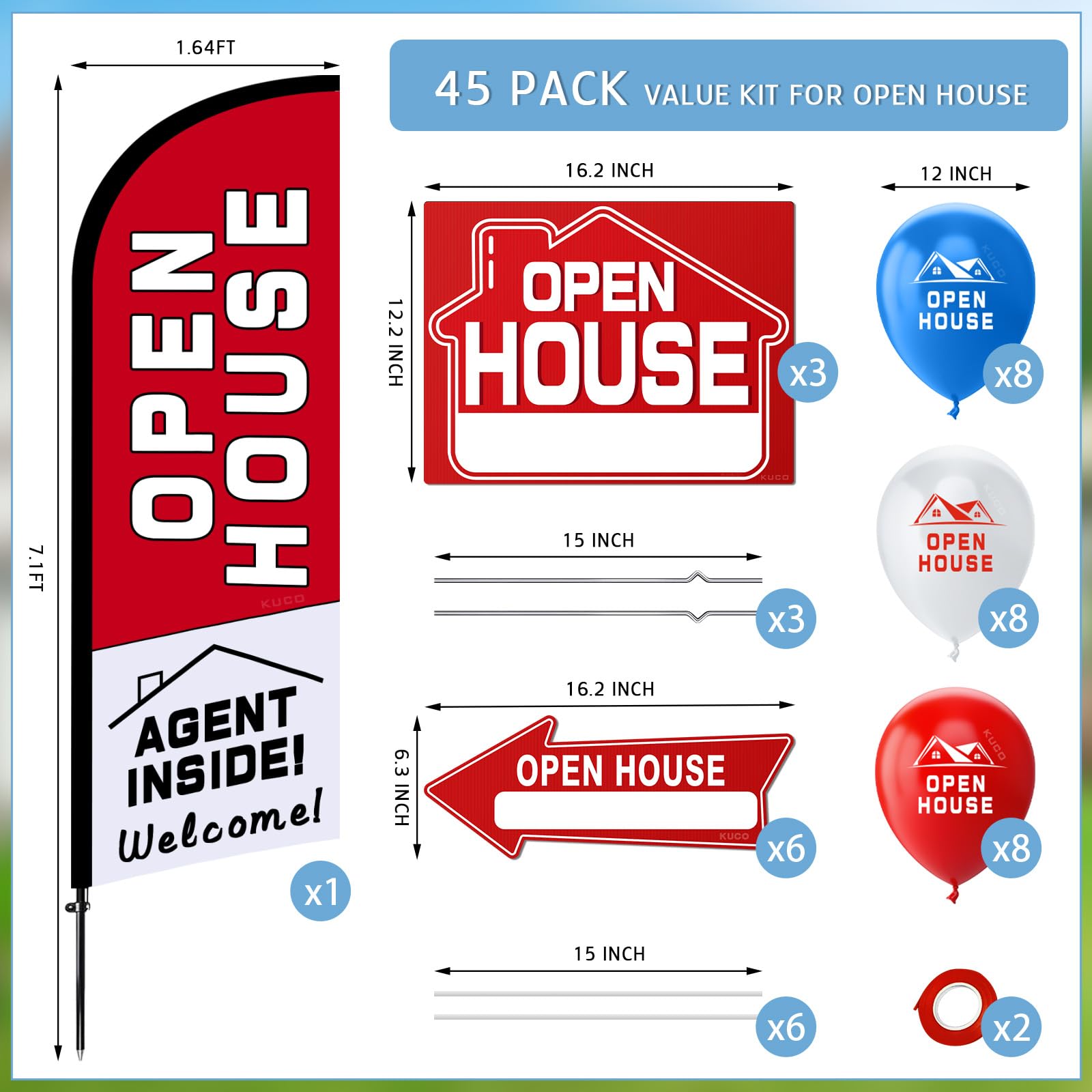 Kuco real estate open house signs collection enhances curb appeal from multiple angles.