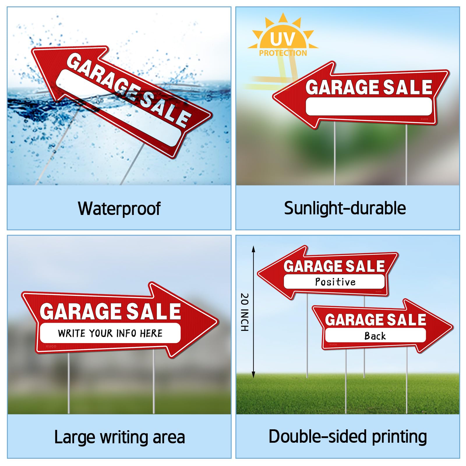 Kuco signs work with yard sale stickers for cohesive branding