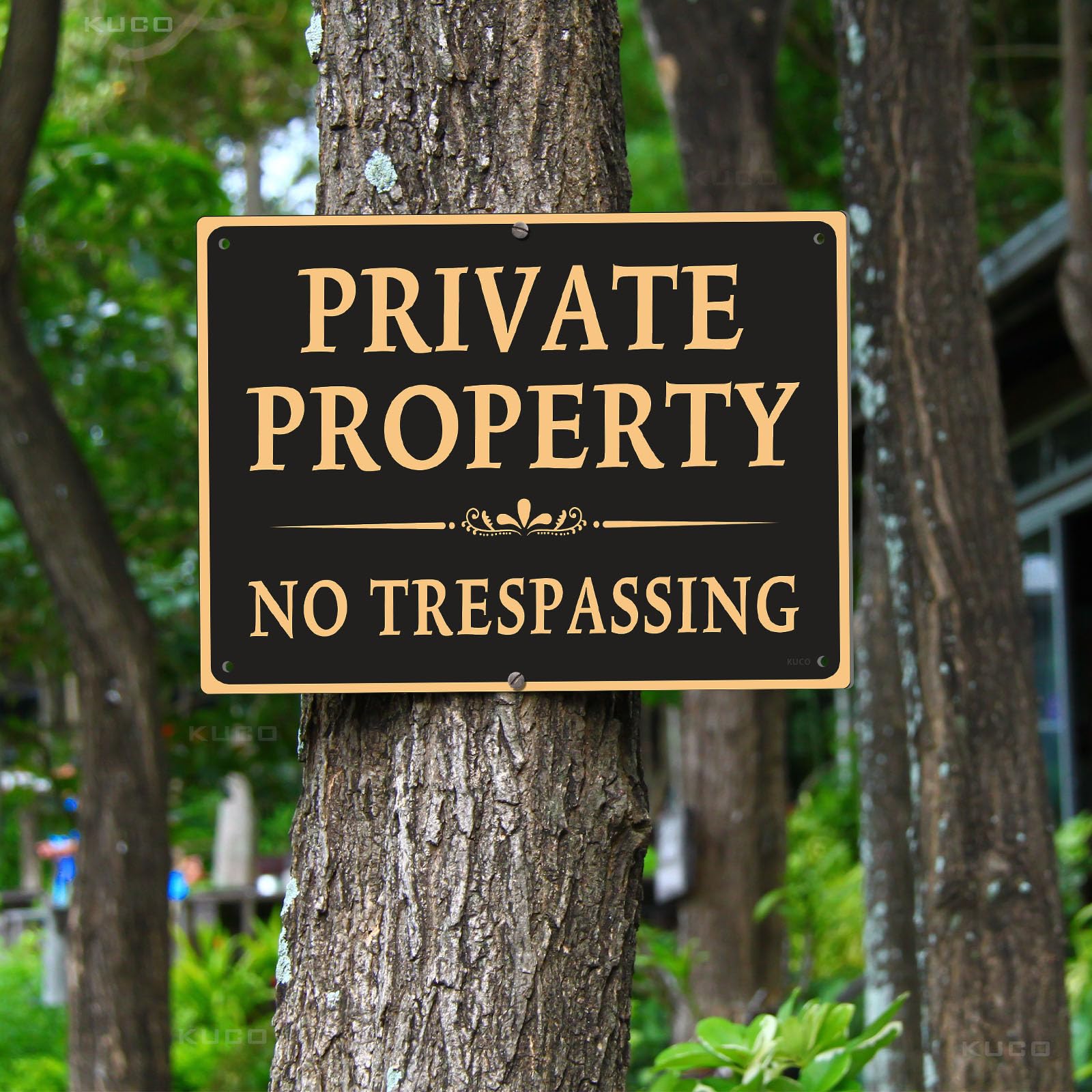Kuco uv-printed no trespassing sign resists sun fading with vivid graphics