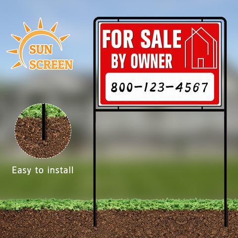 Kuco double-sided yard sign featuring bold red area for fast attention from passersby.