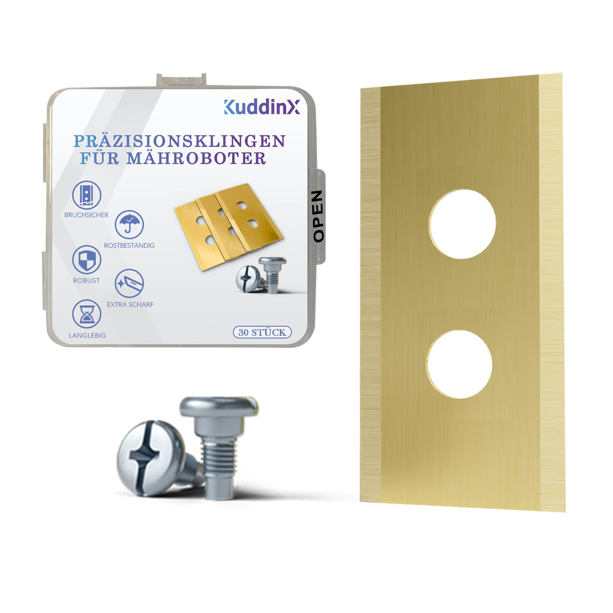 KuddinX Kidding 30-set titanium blades box, durable replacement for Mammotion Luba and Yuka.
