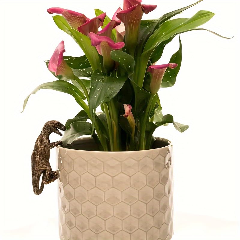 Kudriod dinosaur flower pot hugger figurine close-up detail shows handcrafted charm