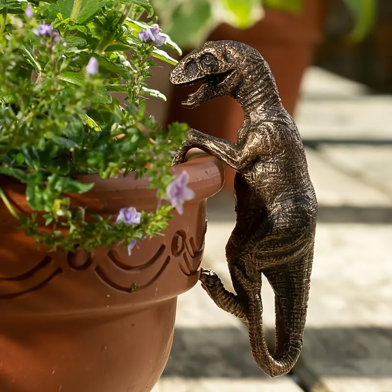 Kudriod dinosaur flower pot hugger figurine hugging a pot adds whimsy to gardens and patios