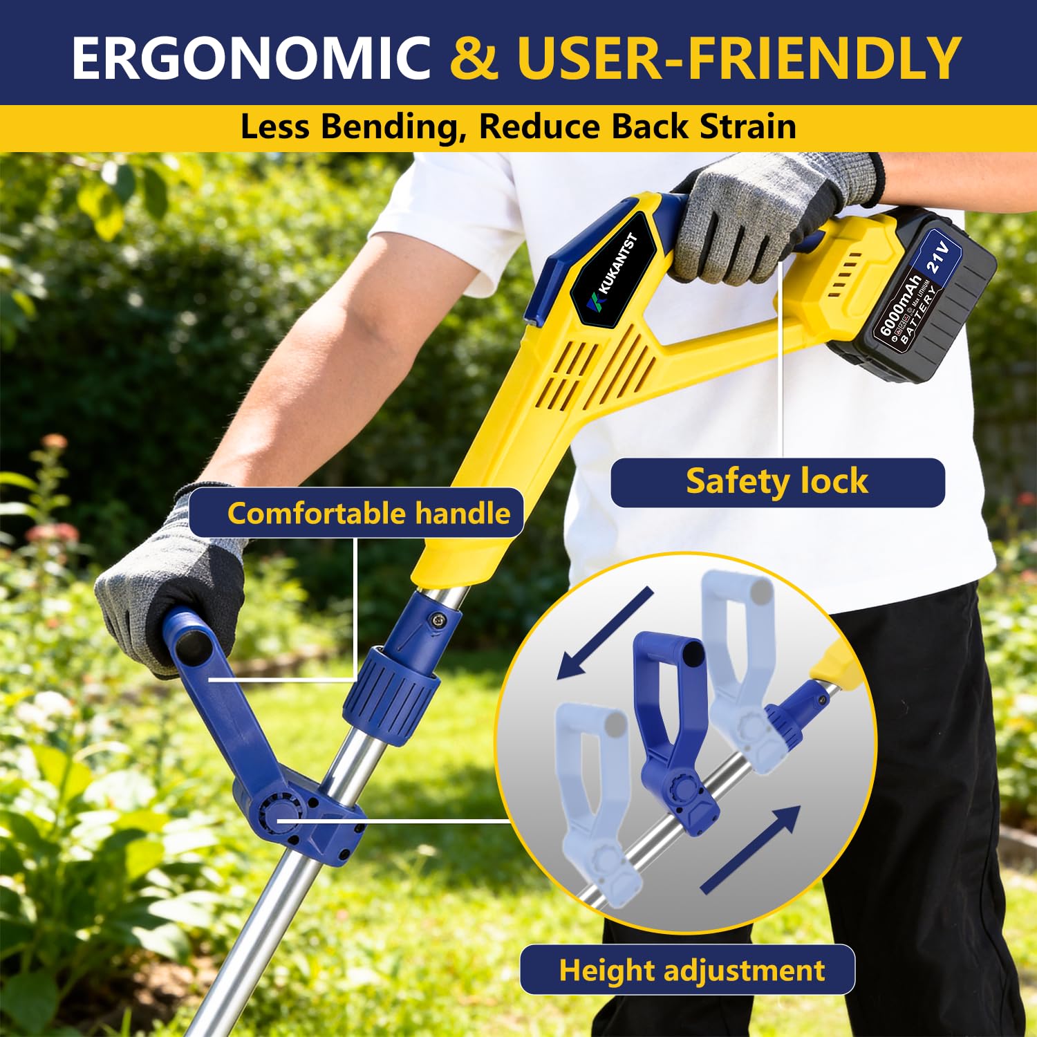 KUKANTST 21V ergonomic handle highlights comfortable grip