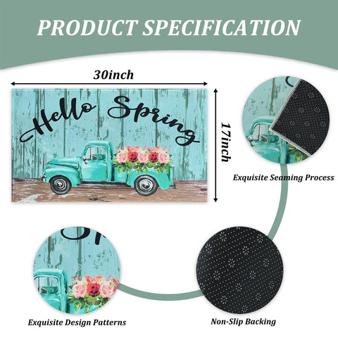 Kukli Kitchen Hello Spring mat adds color to your entrance and resists moisture.
