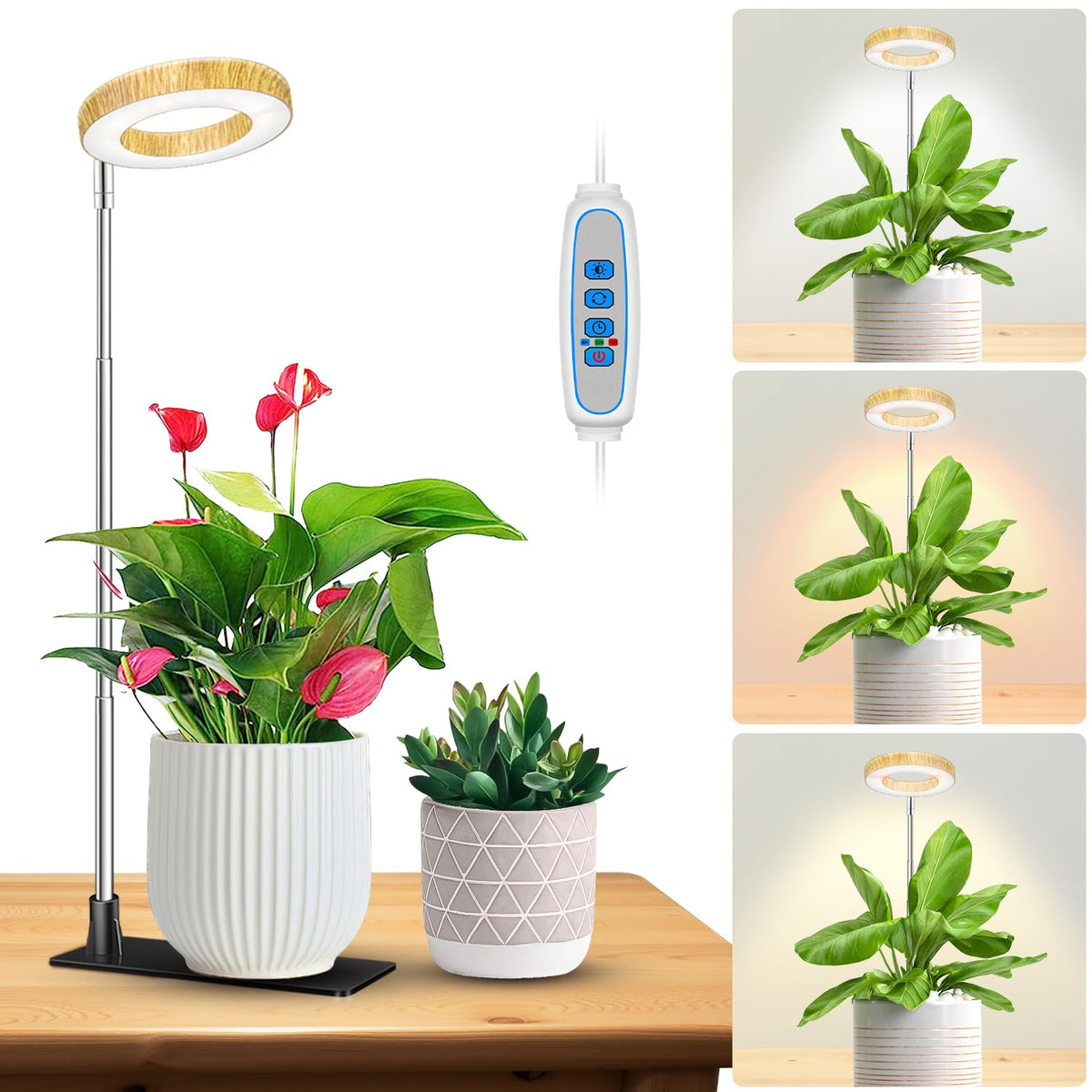 Kullinss Grow Light woodgrain front view supports compact indoor seedlings.