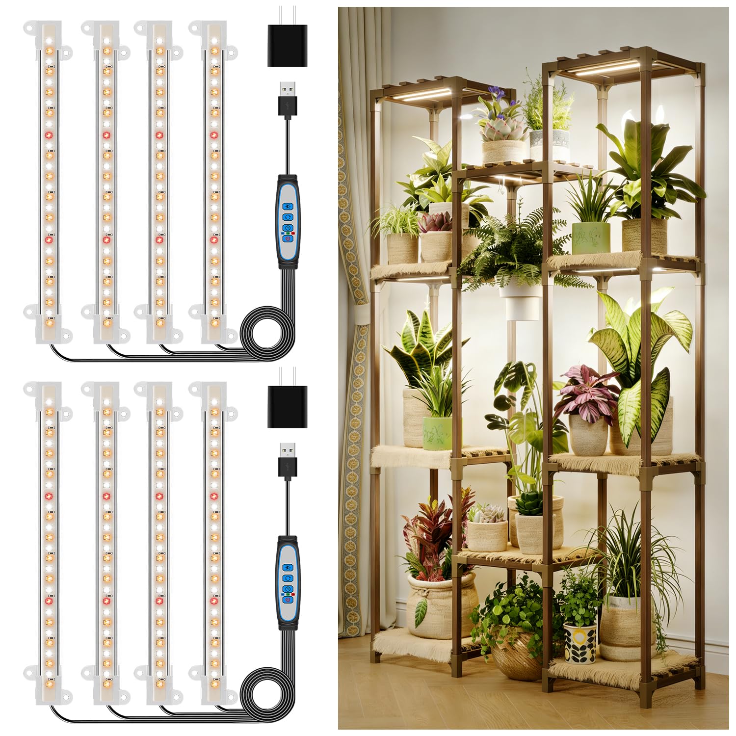 Kullsinss 8-inch LED grow light strip mounted on a shelf illuminating herbs
