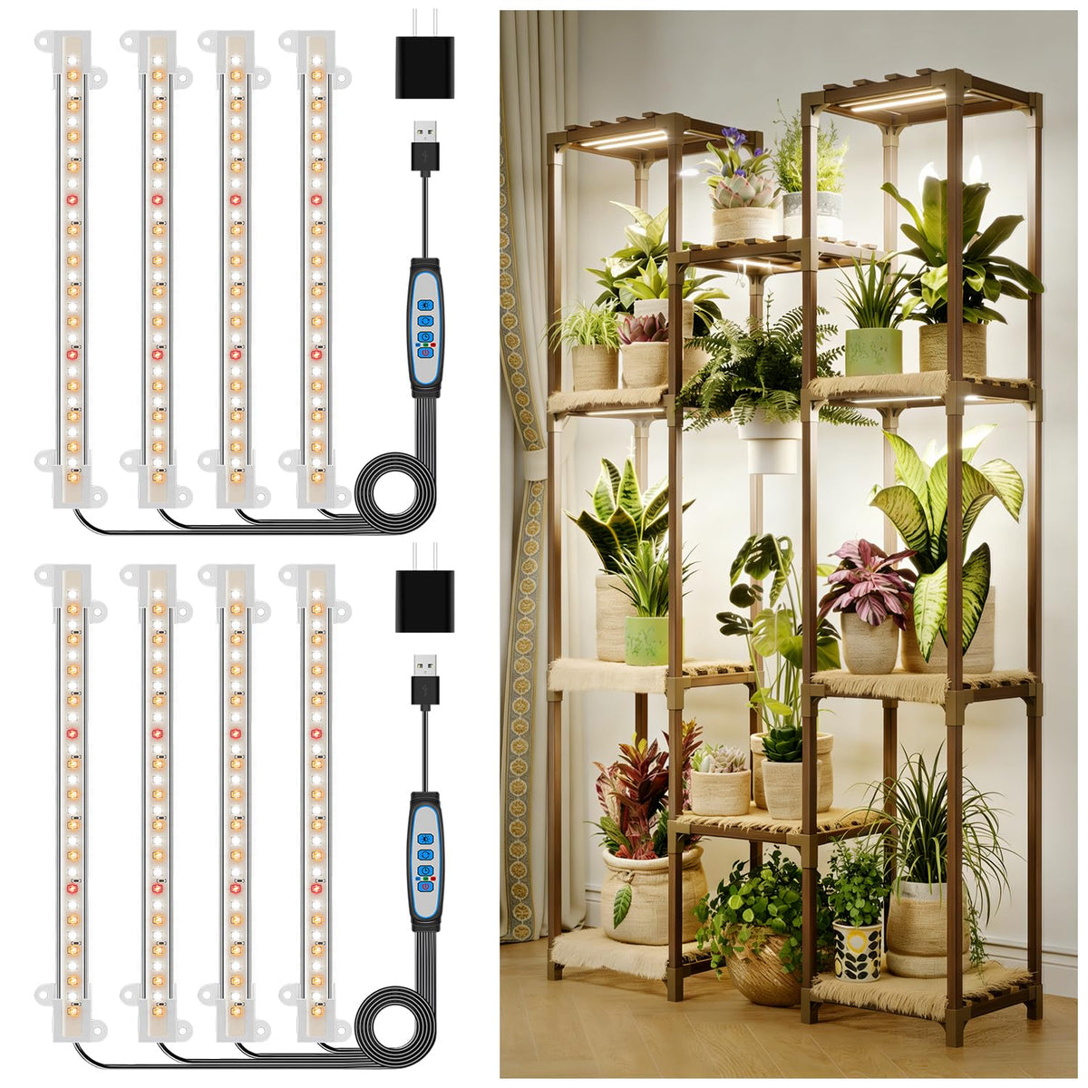 Kullsinss 8-inch LED grow light strip mounted on a shelf illuminating herbs