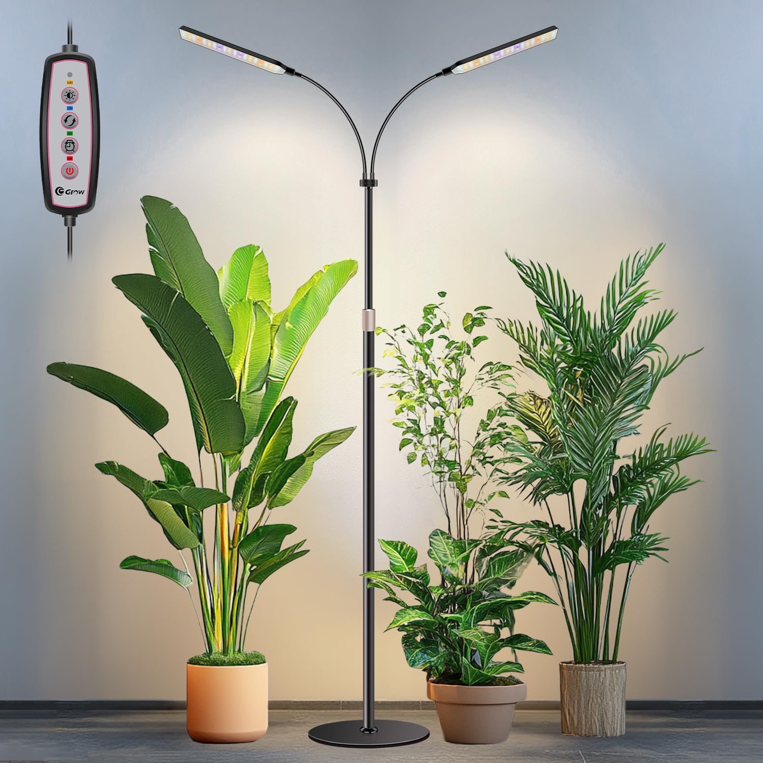 Kullsinss black floor grow light with double heads provides wide coverage for large plants