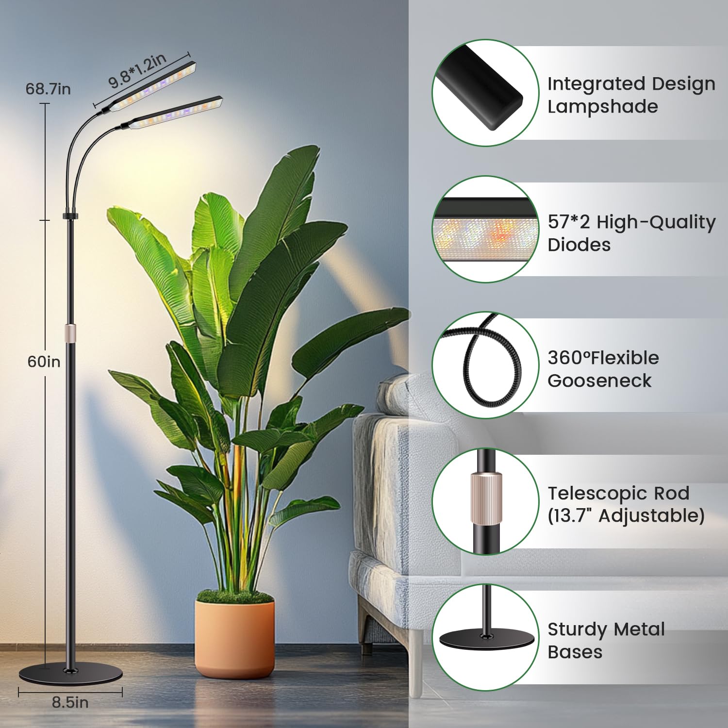Kullsinss grow light features a 360° gooseneck for flexible lighting angles around plants