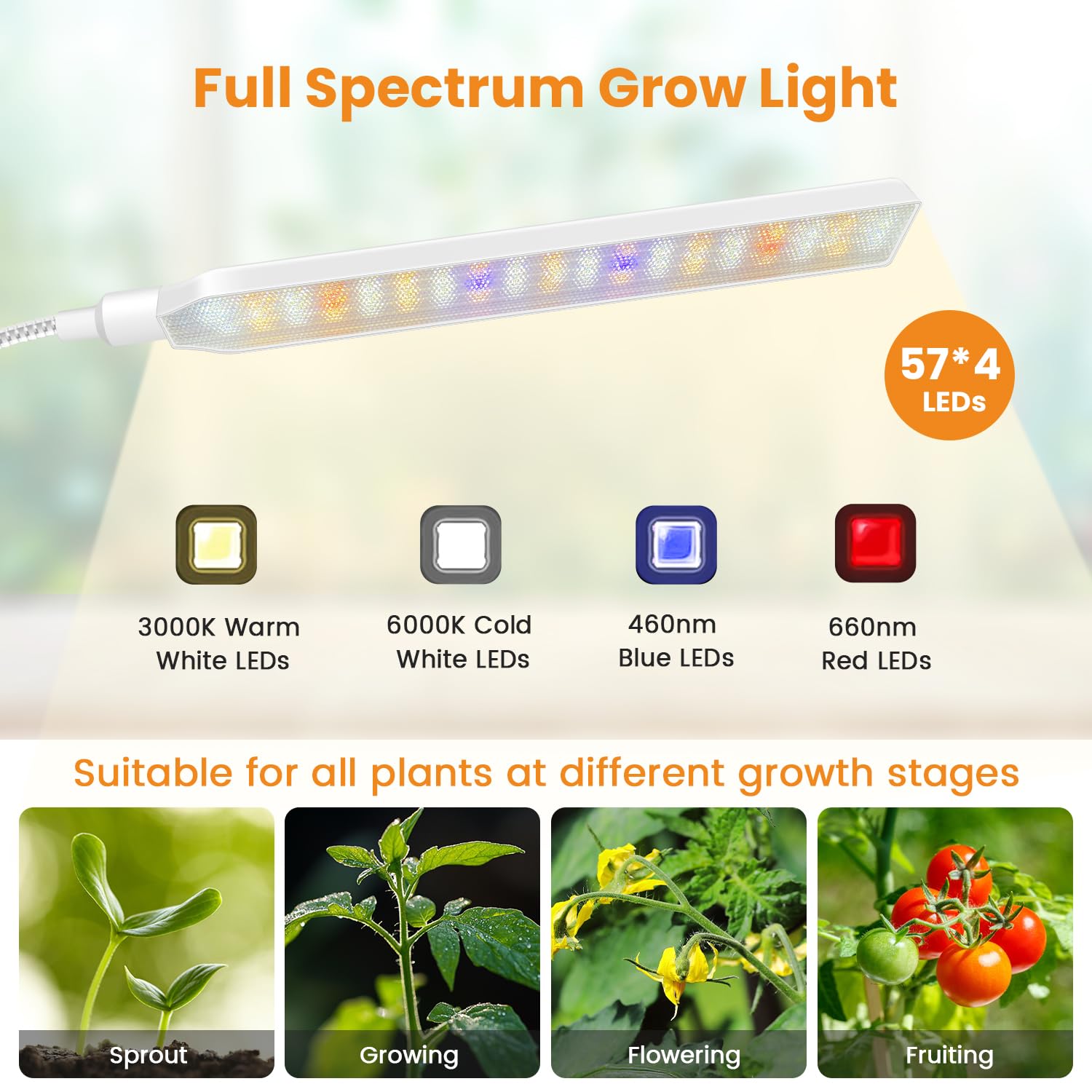 Kullsinss grow light full-spectrum diode array mimics natural sunlight.