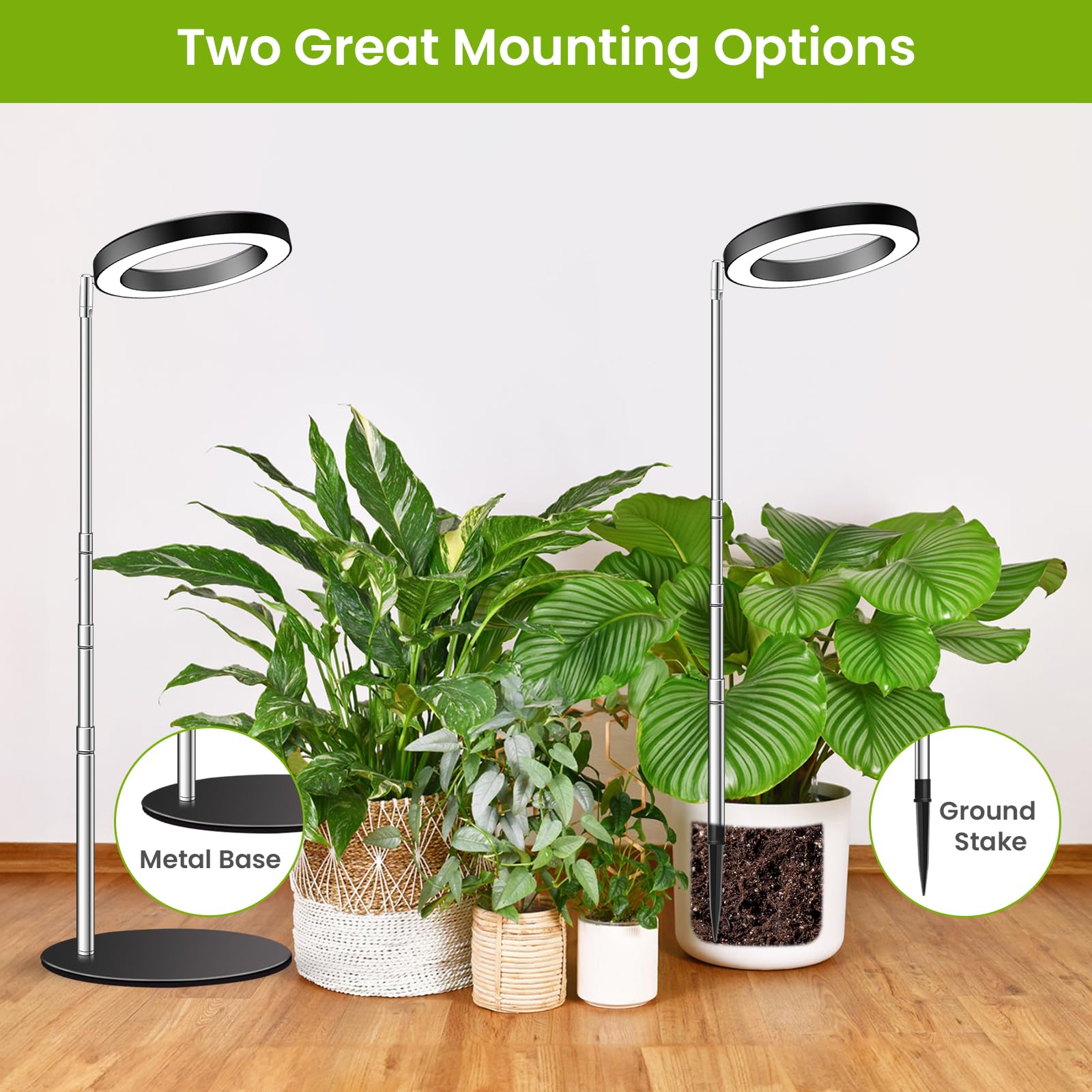 Kullsinss Grow Lights telescoping pole adjusts height for growing plants.