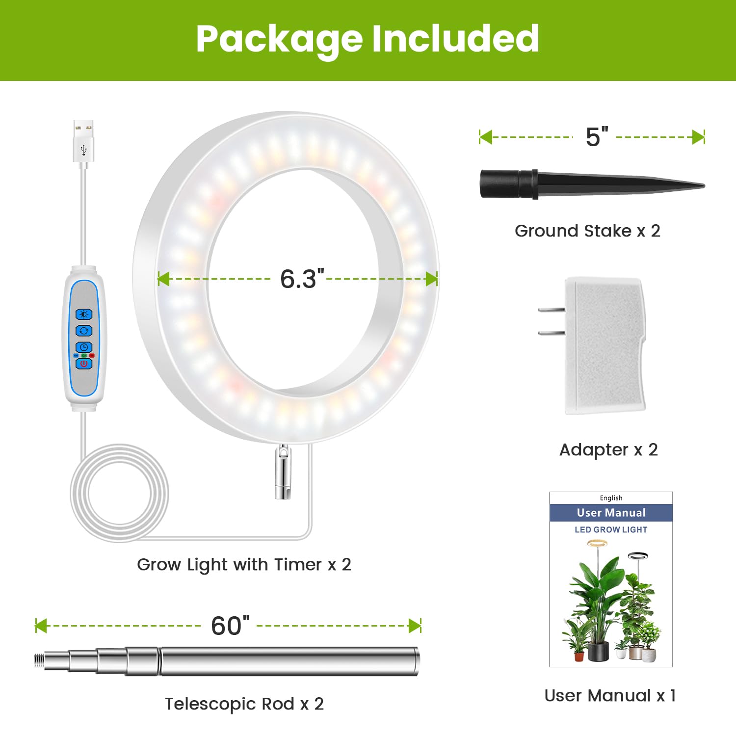 Kullsinss two-pack set for expanded indoor plant lighting coverage