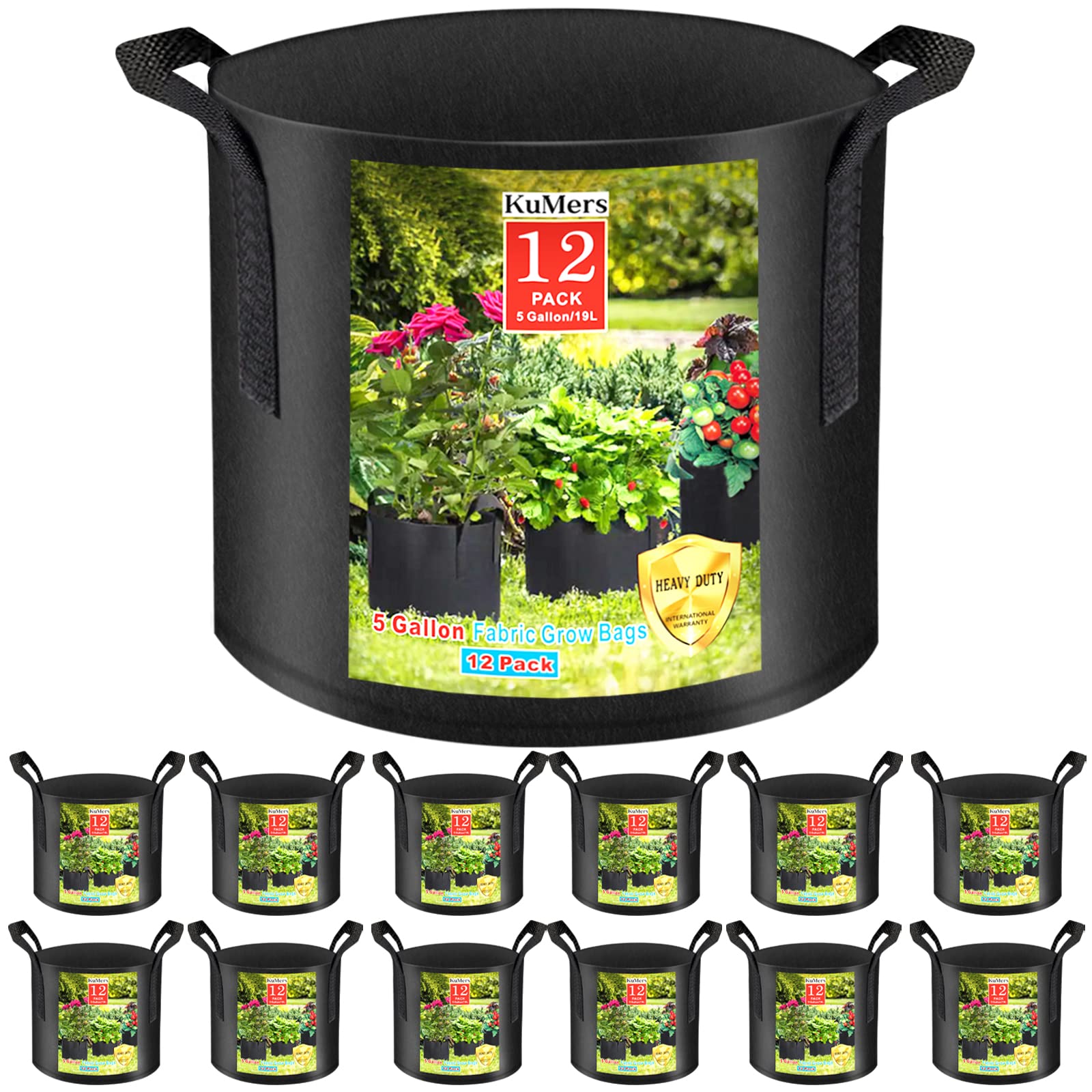 KuMers 12-pack grow bags with 5 gallon capacity for balcony gardening
