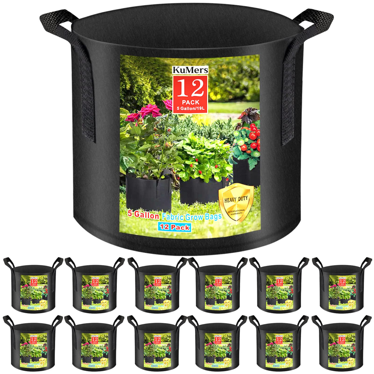 KuMers 12-pack grow bags with 5 gallon capacity for balcony gardening