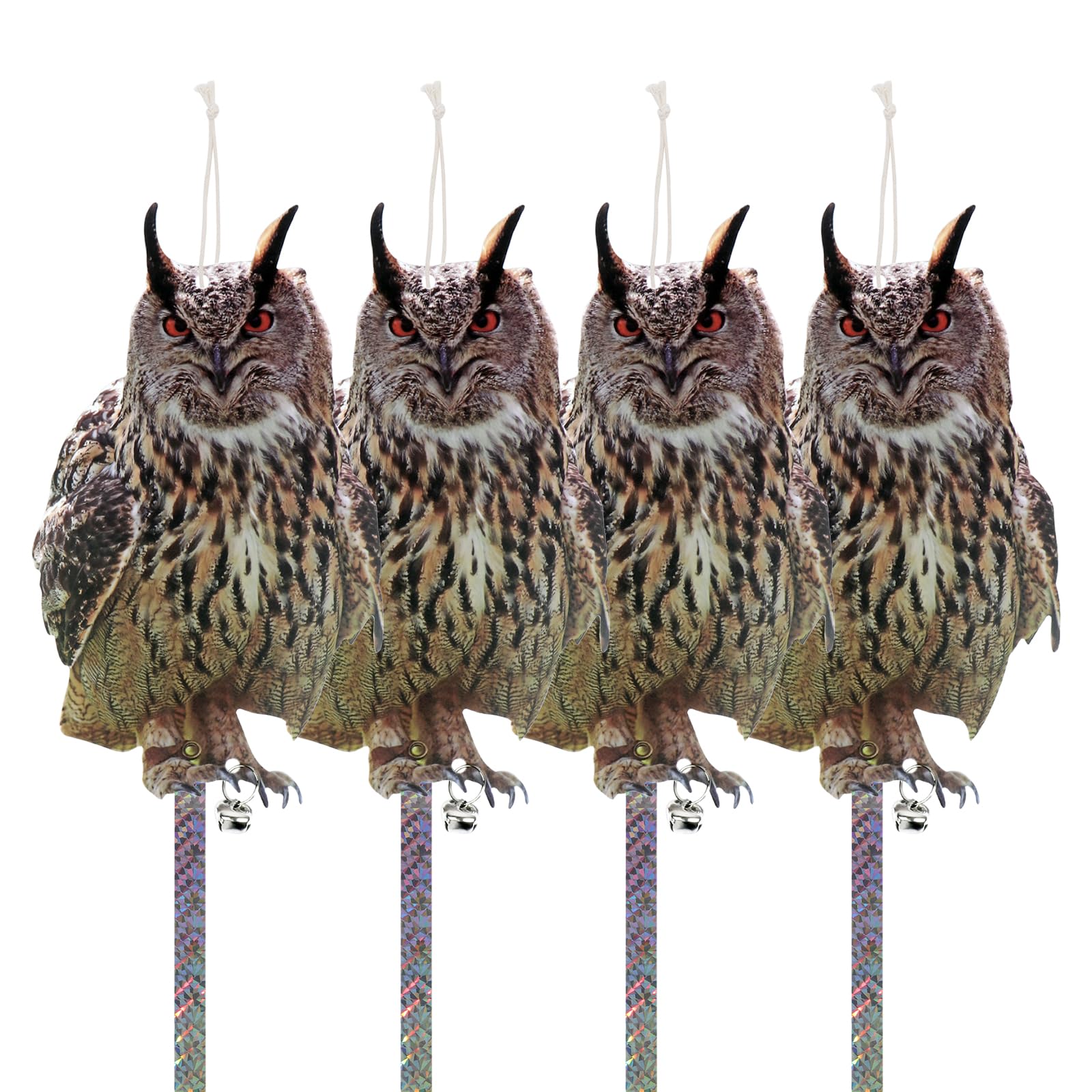 Kungfu Mall 4PCS fake owl for garden deterrence with reflective motion.