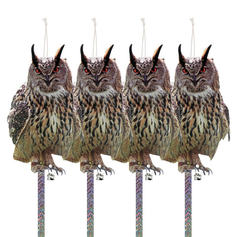 Kungfu Mall 4PCS fake owl for garden deterrence with reflective motion.