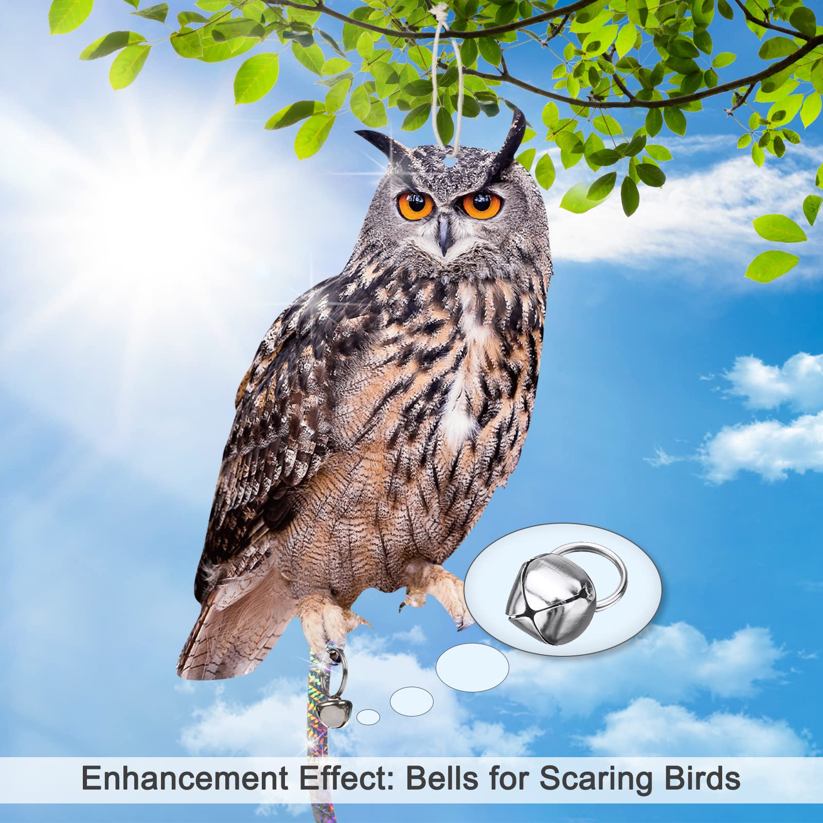 Kungfu Mall patio garden setup owl deters birds near doors and windows.
