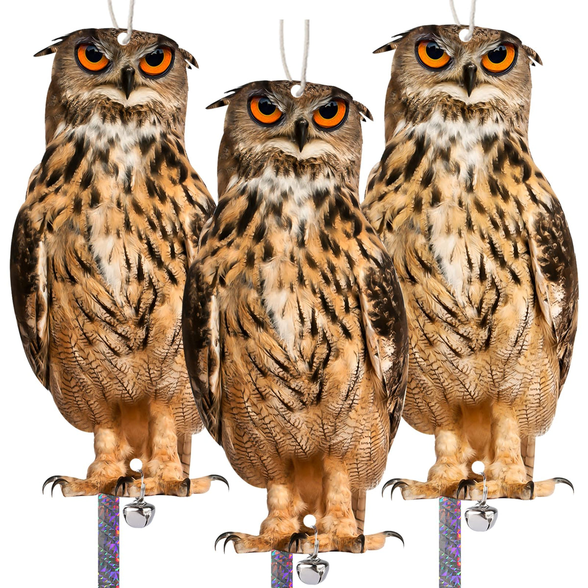Kungfu Mall three-pack bird scare owl with dual-side pattern deters pigeons