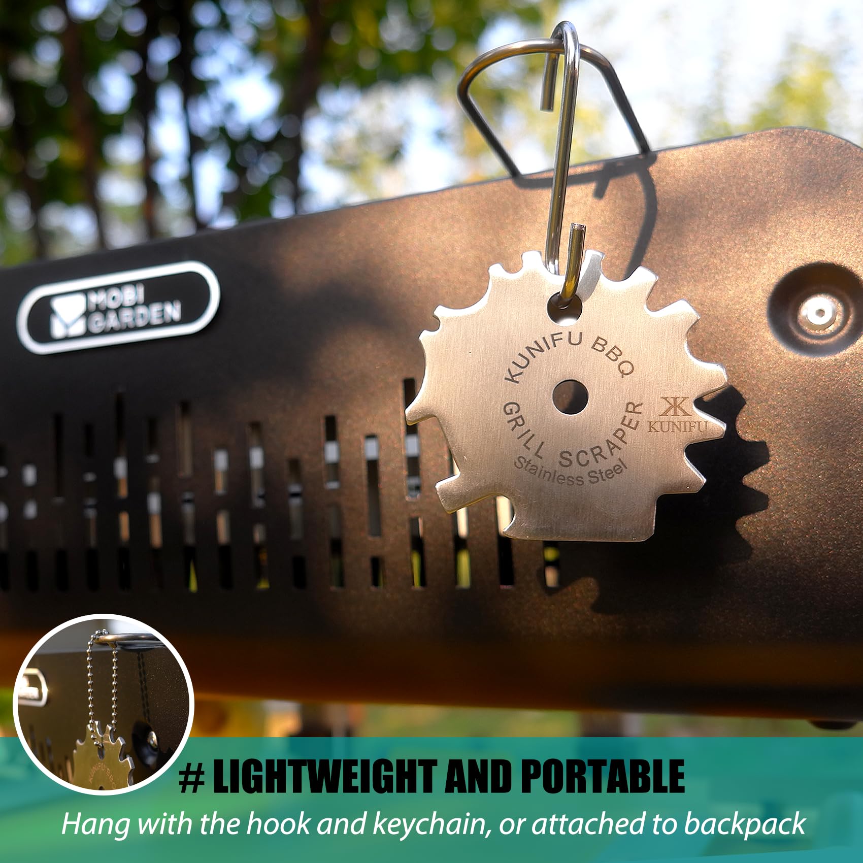 KUNIFU built-in bottle opener on grill scraper for outdoors