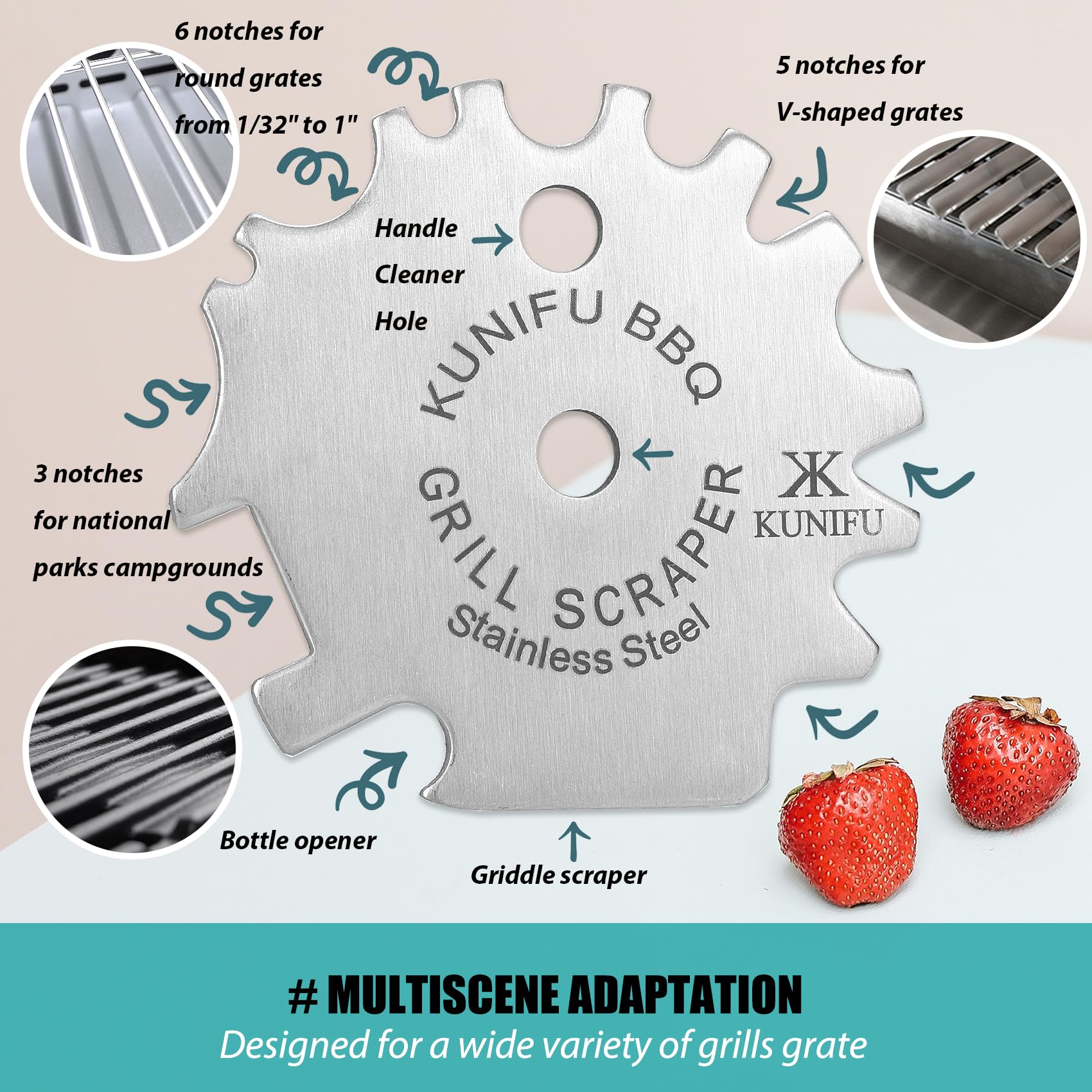 KUNIFU compact portable grill scraper with travel-ready design
