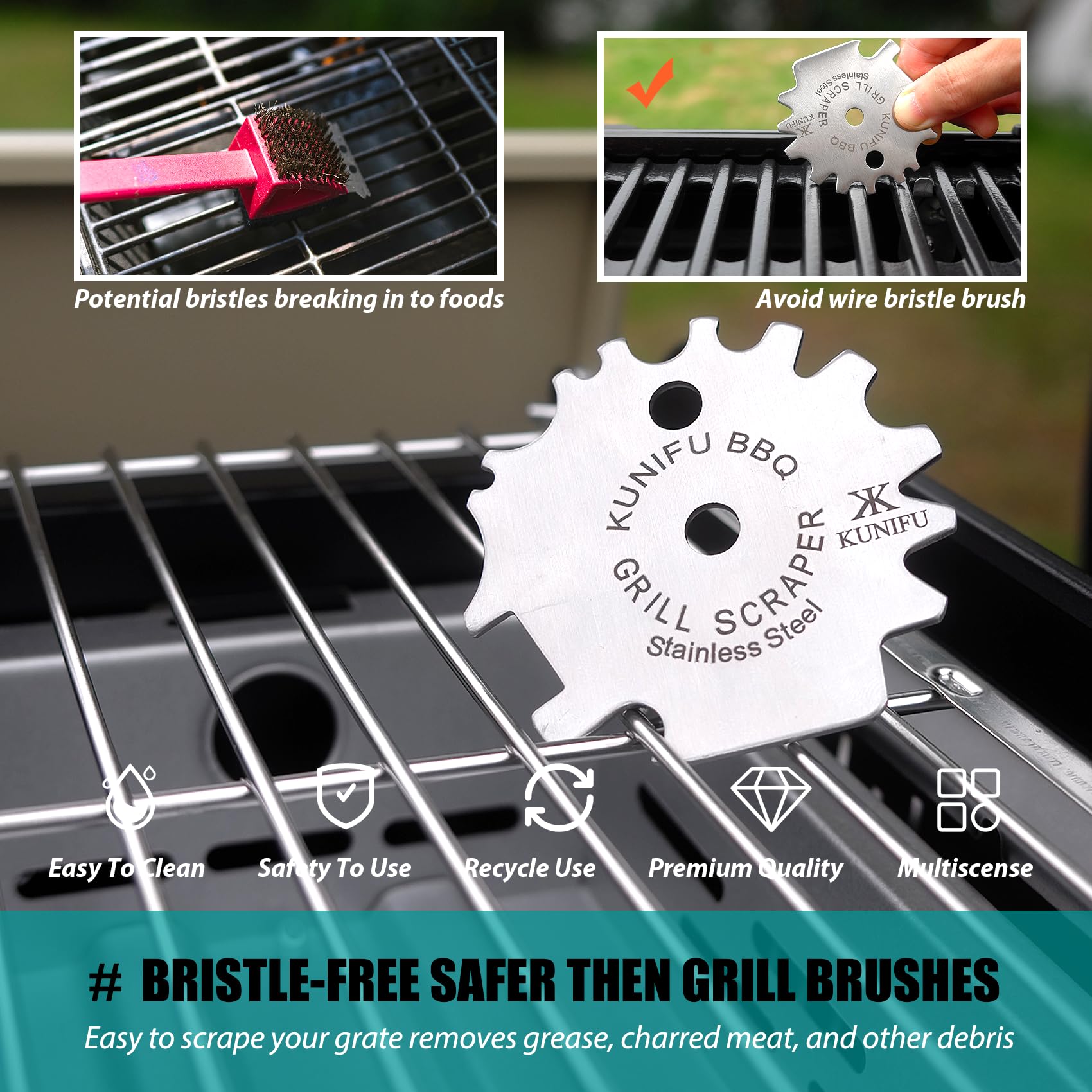 KUNIFU dishwasher-safe grill scraper for easy cleanup
