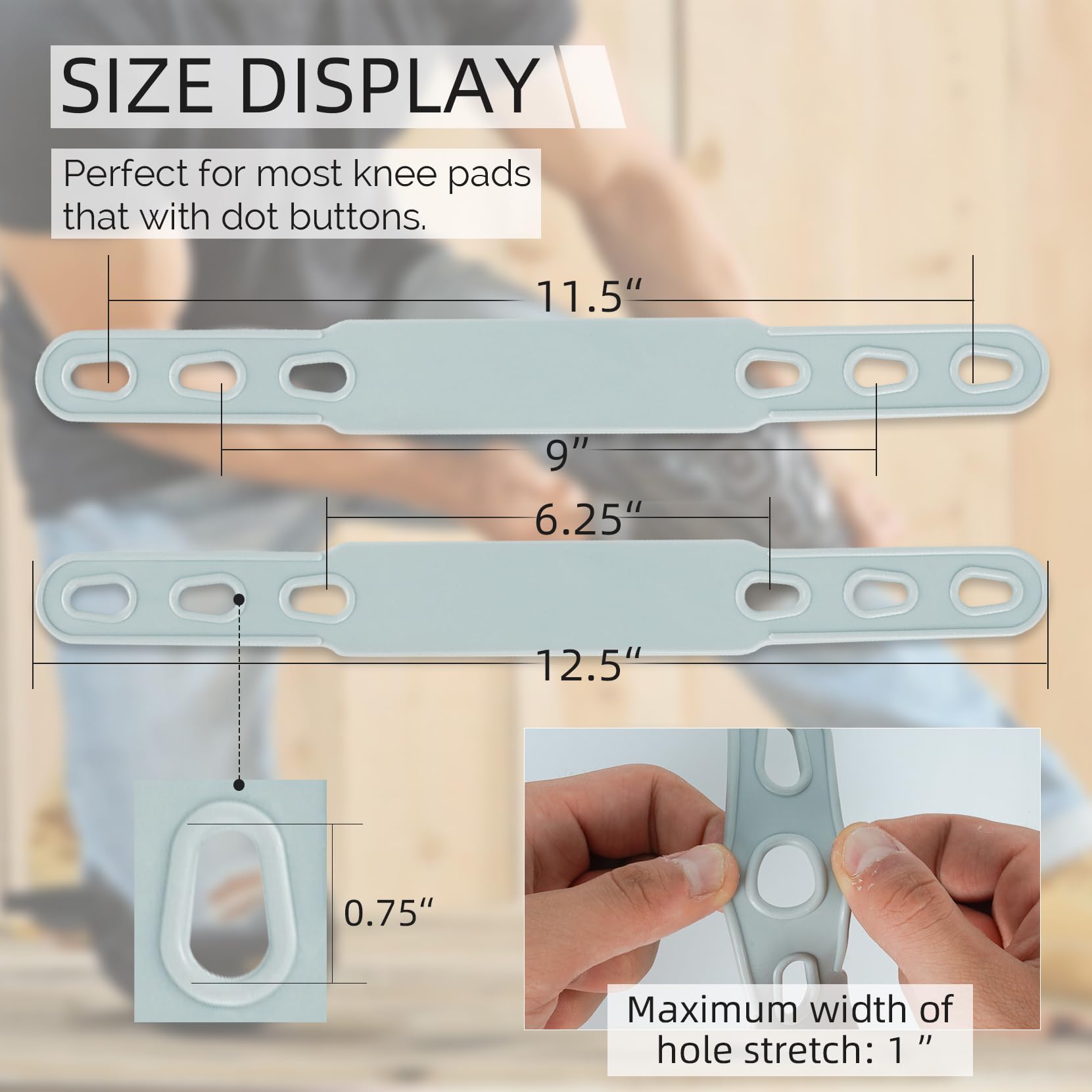 KUNN knee pad straps with six holes for easy, precise adjustment.