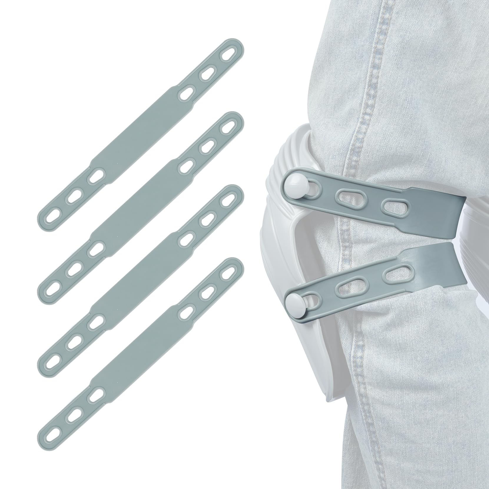 KUNN rubber knee pad straps four-pack in grey, durable and adjustable for a secure fit.