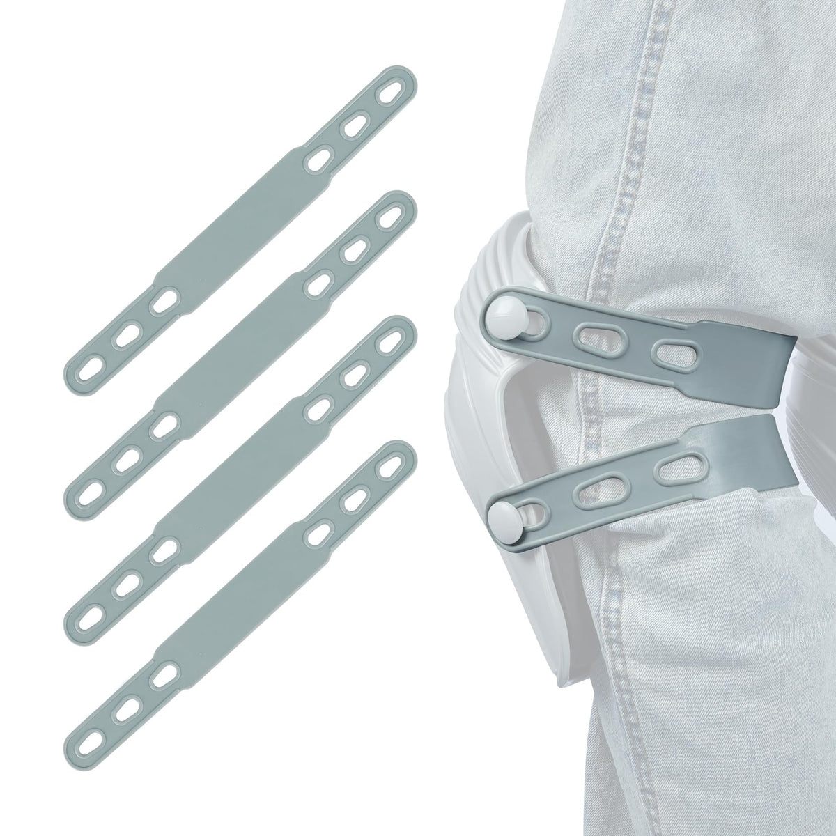KUNN rubber knee pad straps four-pack in grey, durable and adjustable for a secure fit.