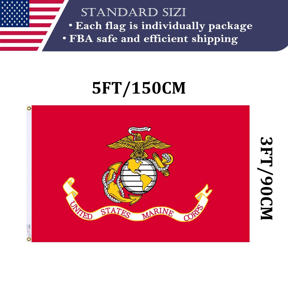 KUOKIP USMC flag starter-tape with brass latches ready for mounting